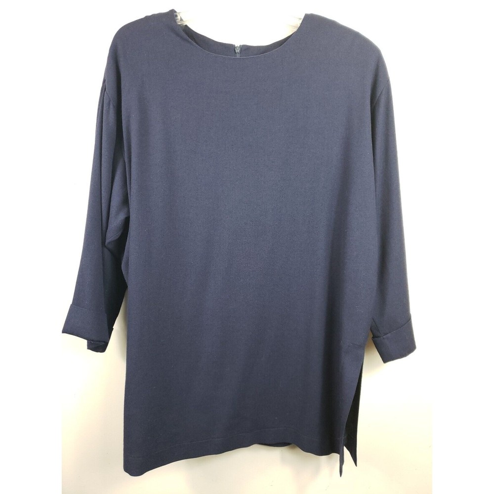 VTG Women’s Knights Ltd Navy Pullover  Career Tunic sz 16 rayon wool blend Pads